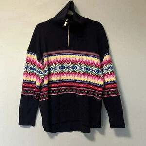 Talbots lambswool blend quarter zip fir  isle navy sweater